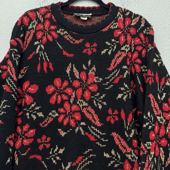 Dana Scott Sweater Large Red Gold Poinsettia Metallic Christmas Party Holiday - Picture 2 of 13